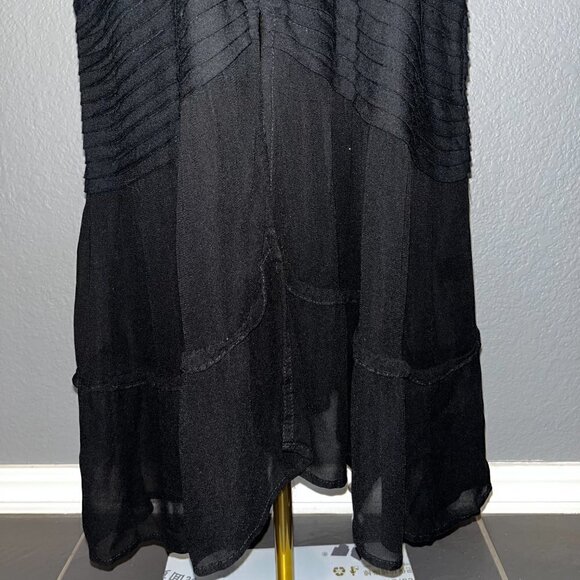 AURA Black Tiered Boho Maxi Dress with Deep V Neck Sheer Ruffled Skirt EUC -  L - Picture 5 of 14